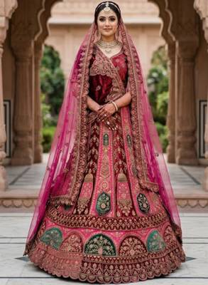 Embroidered Semi-Stitched Lehenga & Unstitched Blouse With Dupatta 1