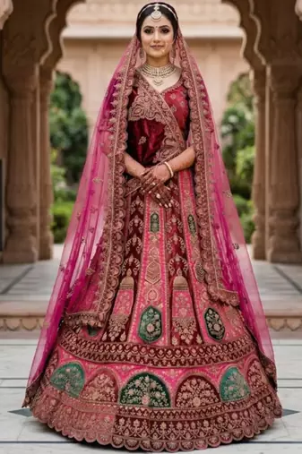 Embroidered Semi-Stitched Lehenga & Unstitched Blouse With Dupatta