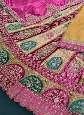 Embroidered Semi-Stitched Velvet Lehenga & Blouse & Dupatta 3