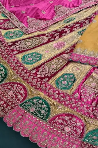 Embroidered Semi-Stitched Velvet Lehenga & Blouse & Dupatta