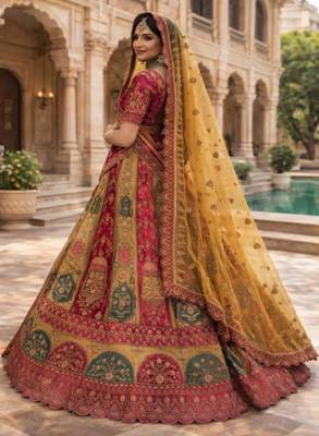 Embroidered Semi-Stitched Velvet Lehenga & Blouse & Dupatta 1