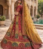 Embroidered Semi-Stitched Velvet Lehenga & Blouse & Dupatta