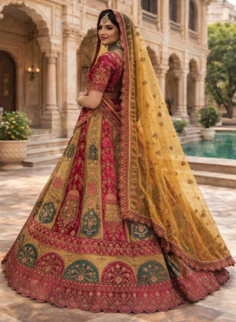 Embroidered Semi-Stitched Velvet Lehenga & Blouse & Dupatta