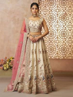Embroidered Sequinned Semi-Stitched Lehenga & Unstitched Blouse With Dupatta 1