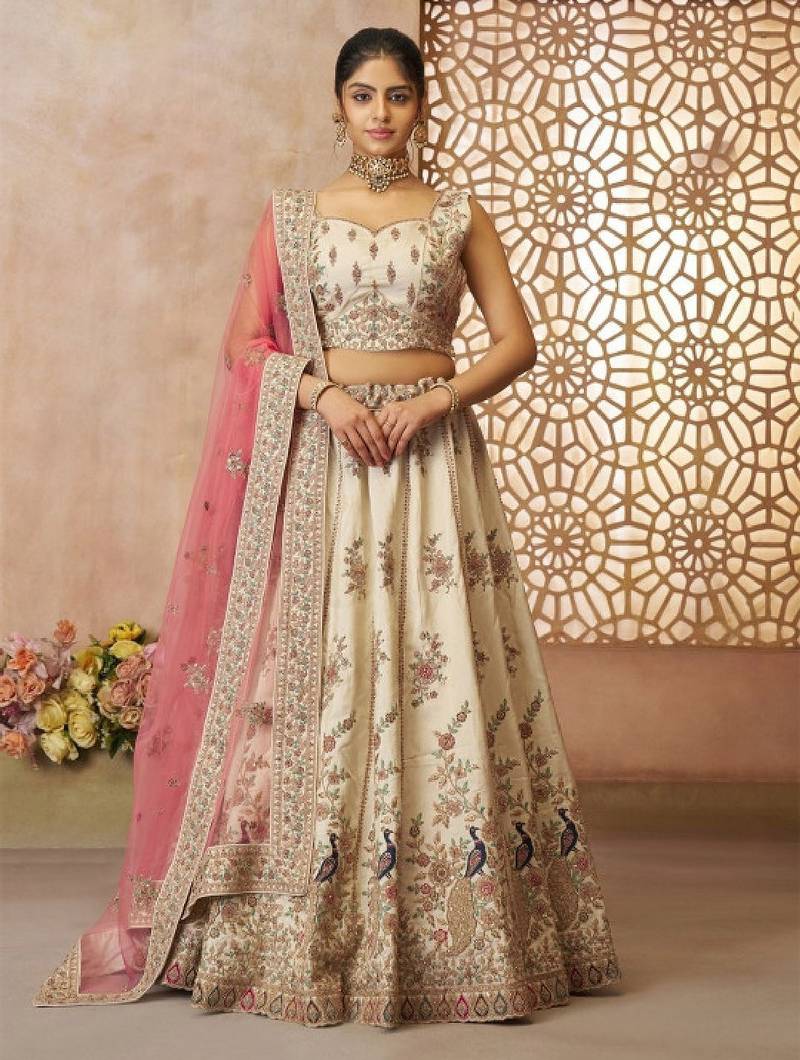 Embroidered Sequinned Semi-Stitched Lehenga & Unstitched Blouse With Dupatta