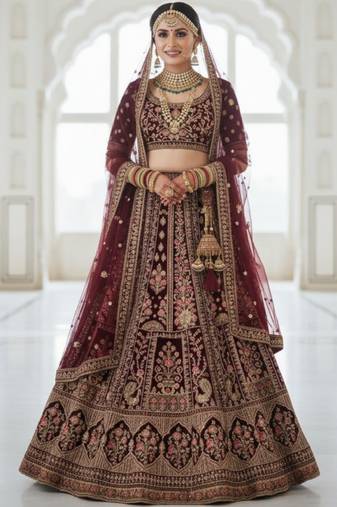Embroidered Semi-Stitched Lehenga & Blouse With Dupatta