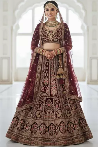Embroidered Semi-Stitched Lehenga & Blouse With Dupatta