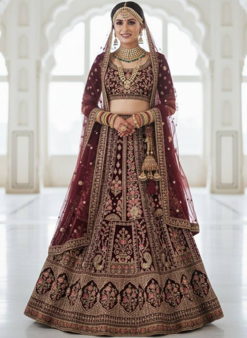 Embroidered Semi-Stitched Lehenga & Blouse With Dupatta