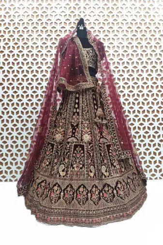 Embroidered Semi-Stitched Lehenga & Blouse With Dupatta