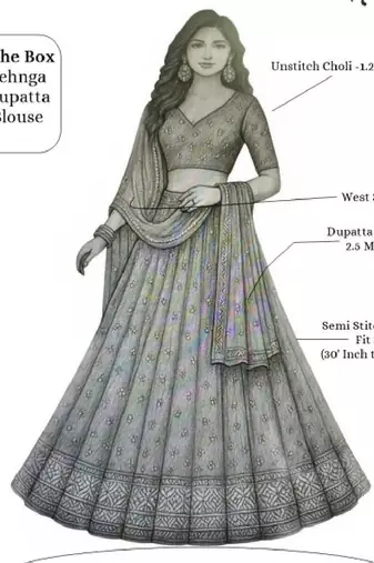 Embroidered Semi-Stitched Lehenga & Blouse With Dupatta