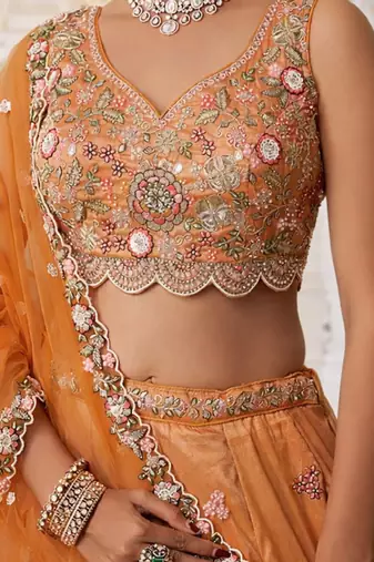 Embroidered Sequinned Semi-Stitched Lehenga & Unstitched Blouse With Dupatta
