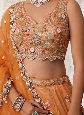 Embroidered Sequinned Semi-Stitched Lehenga & Unstitched Blouse With Dupatta 3
