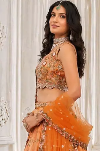 Embroidered Sequinned Semi-Stitched Lehenga & Unstitched Blouse With Dupatta