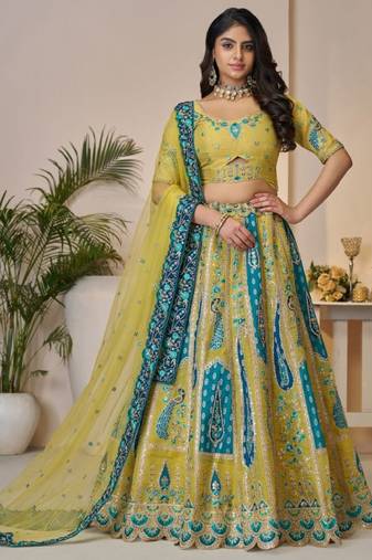 Embroidered Sequinned Semi-Stitched Lehenga & Unstitched Blouse With Dupatta