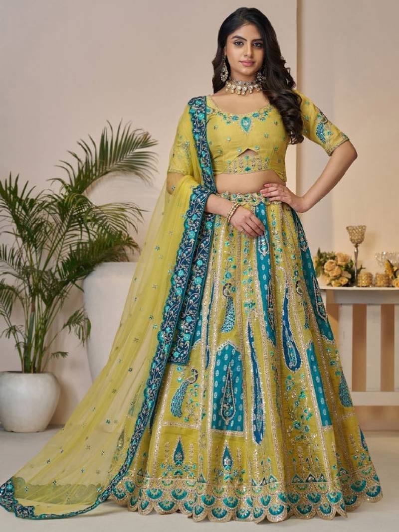 Embroidered Sequinned Semi-Stitched Lehenga & Unstitched Blouse With Dupatta