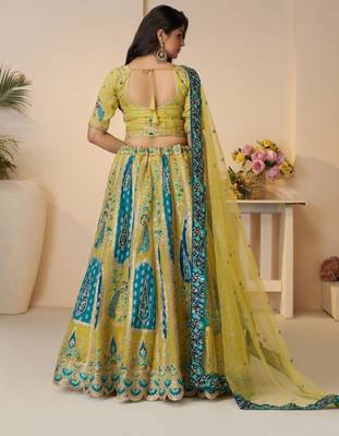 Embroidered Sequinned Semi-Stitched Lehenga & Unstitched Blouse With Dupatta 3