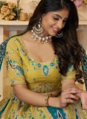 Embroidered Sequinned Semi-Stitched Lehenga & Unstitched Blouse With Dupatta 4