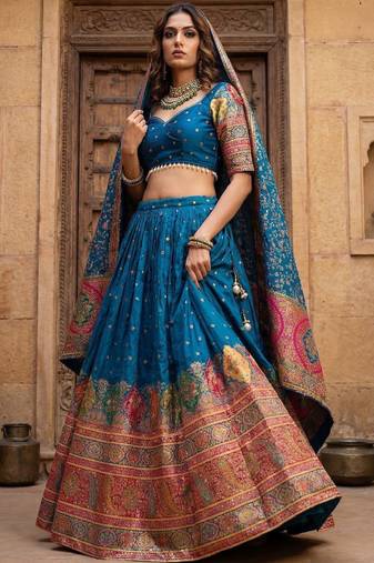 Embroidered Semi-Stitched Lehenga & Blouse With Dupatta