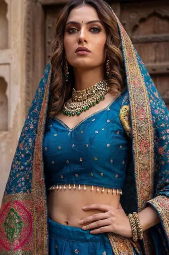Embroidered Semi-Stitched Lehenga & Blouse With Dupatta