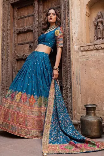 Embroidered Semi-Stitched Lehenga & Blouse With Dupatta