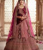 Embroidered Semi-Stitched Velvet Lehenga & Blouse & Dupatta
