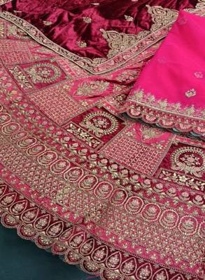 Embroidered Semi-Stitched Velvet Lehenga & Blouse & Dupatta 4