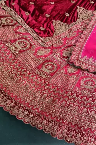 Embroidered Semi-Stitched Lehenga & Unstitched Blouse With Dupatta