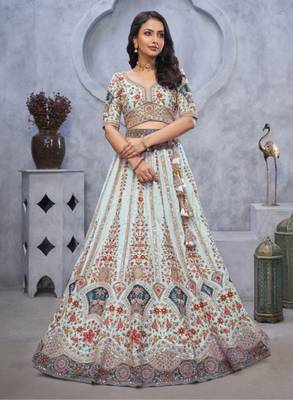 Embroidered Semi-Stitched Lehenga & Unstitched Blouse With Dupatta 4
