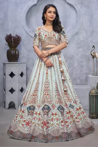 Embroidered Semi-Stitched Lehenga & Unstitched Blouse With Dupatta