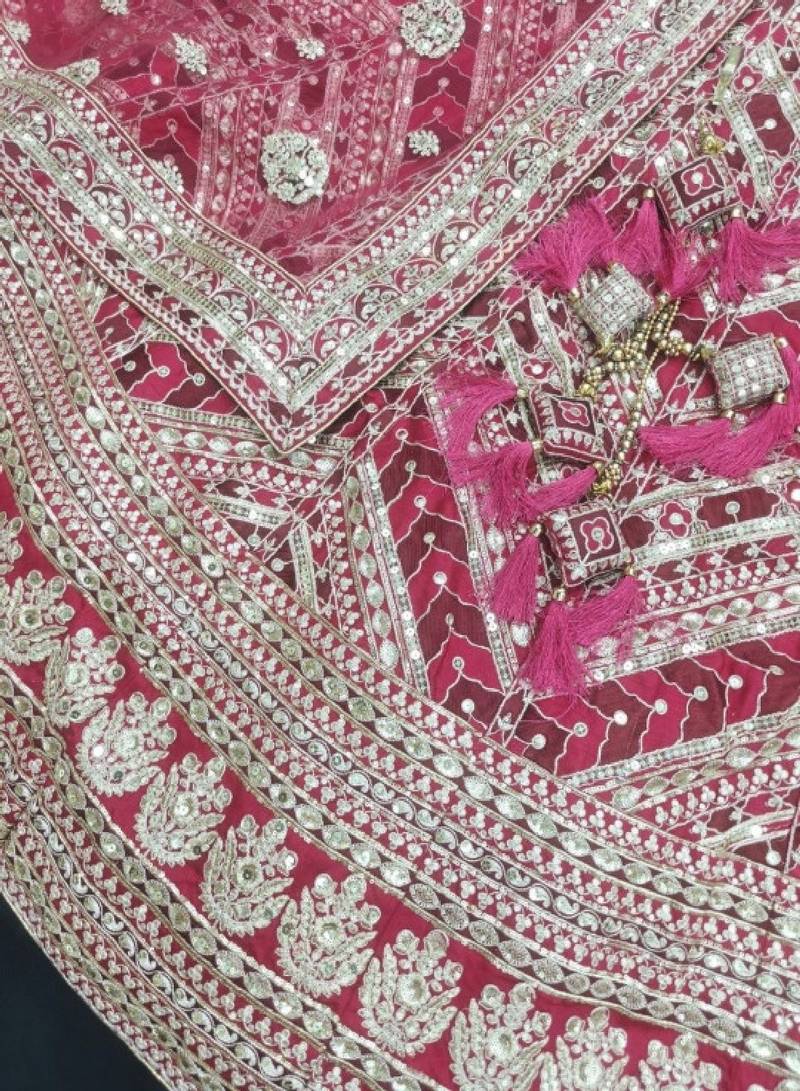 Embroidered Semi-Stitched Silk Lehenga & Blouse & Dupatta