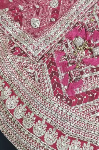 Embroidered Semi-Stitched Silk Lehenga & Blouse & Dupatta