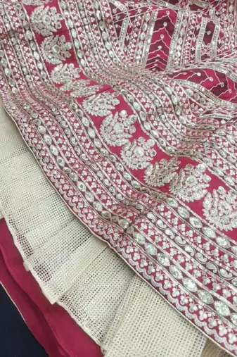 Embroidered Semi-Stitched Silk Lehenga & Blouse & Dupatta