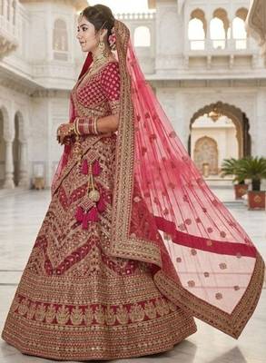 Embroidered Semi-Stitched Silk Lehenga & Blouse & Dupatta 4