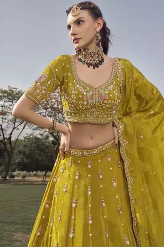 Embroidered Thread Work Semi-Stitched Lehenga & Blouse With Dupatta