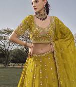 Embroidered Thread Work Semi-Stitched Lehenga & Blouse With Dupatta