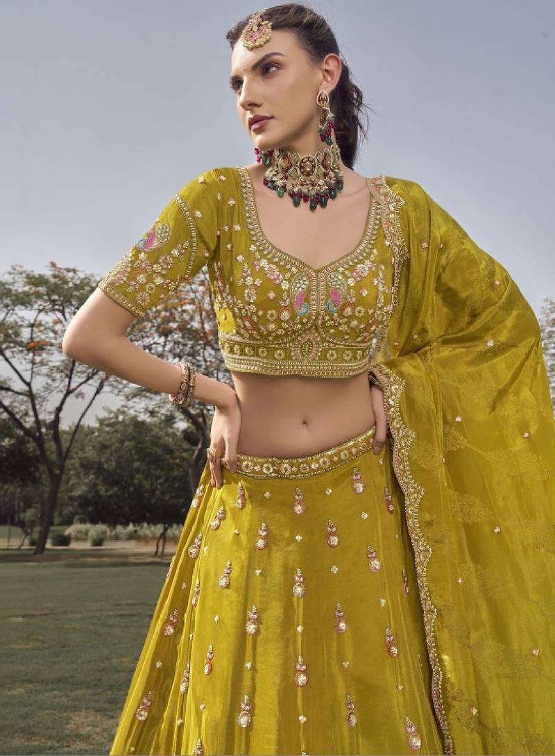 Embroidered Thread Work Semi-Stitched Lehenga & Blouse With Dupatta
