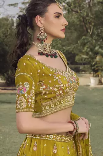 Embroidered Thread Work Semi-Stitched Lehenga & Blouse With Dupatta