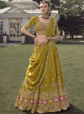 Embroidered Thread Work Semi-Stitched Lehenga & Blouse With Dupatta 3