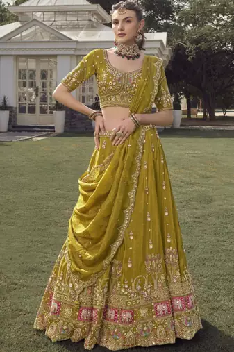 Embroidered Thread Work Semi-Stitched Lehenga & Blouse With Dupatta