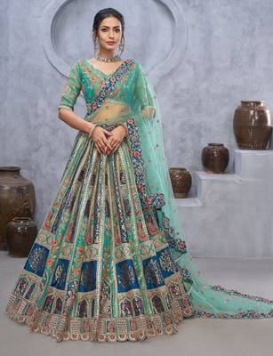 Embellished Thread Work Semi-Stitched Lehenga & Unstitched Blouse With Dupatta 1