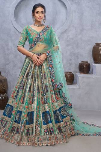 Embellished Thread Work Semi-Stitched Lehenga & Unstitched Blouse With Dupatta