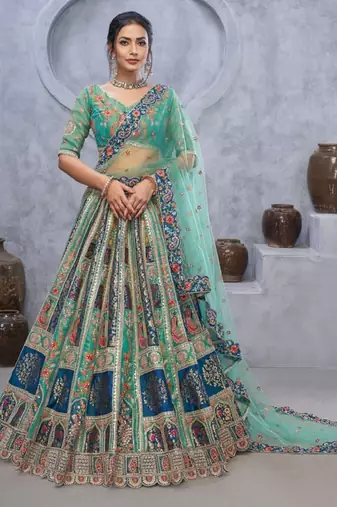 Embellished Thread Work Semi-Stitched Lehenga & Unstitched Blouse With Dupatta