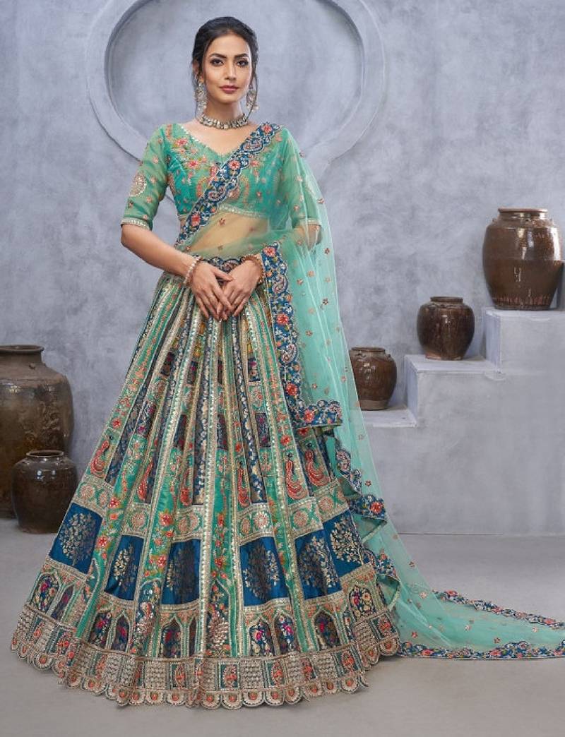 Embellished Thread Work Semi-Stitched Lehenga & Unstitched Blouse With Dupatta