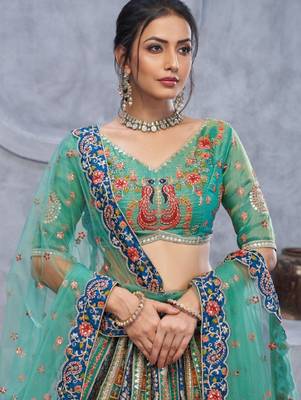 Embellished Thread Work Semi-Stitched Lehenga & Unstitched Blouse With Dupatta 2
