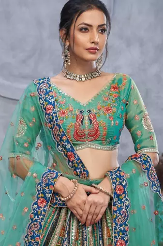 Embellished Thread Work Semi-Stitched Lehenga & Unstitched Blouse With Dupatta