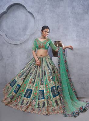 Embellished Thread Work Semi-Stitched Lehenga & Unstitched Blouse With Dupatta 4