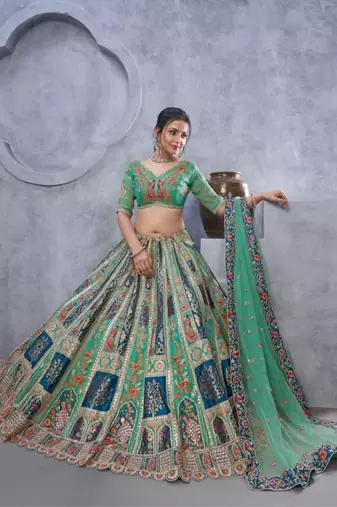 Embellished Thread Work Semi-Stitched Lehenga & Unstitched Blouse With Dupatta