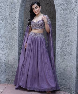 Embroidered Beads & Stones Ready To Wear Lehenga & Blouse With Cape Dupatta 1