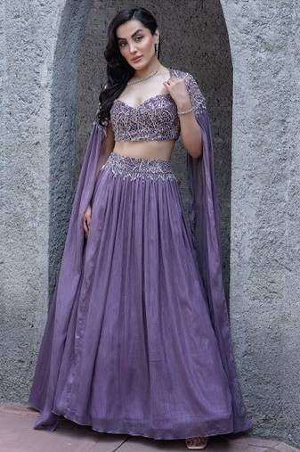 Embroidered Beads & Stones Ready To Wear Lehenga & Blouse With Cape Dupatta
