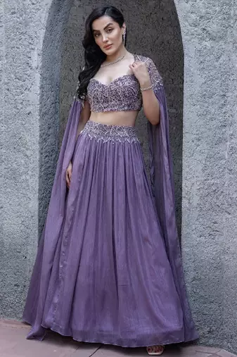 Embroidered Beads & Stones Ready To Wear Lehenga & Blouse With Cape Dupatta